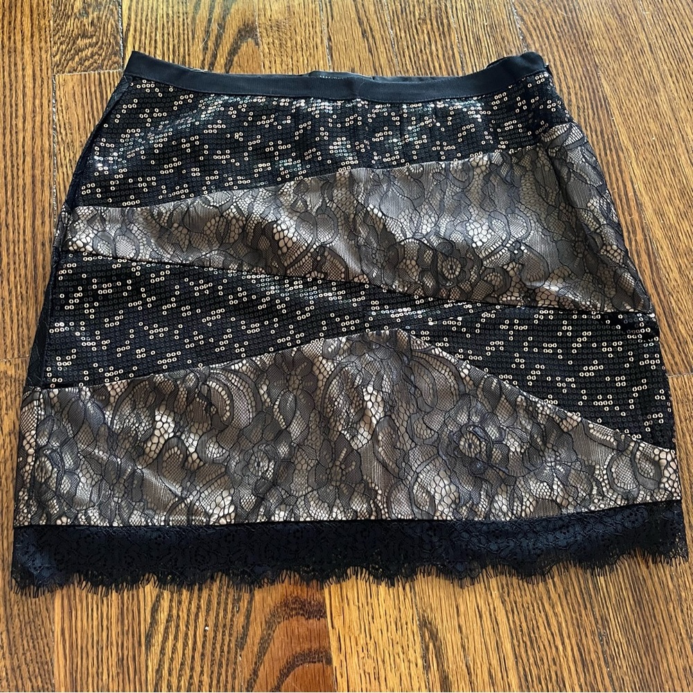 Miss Me MM Couture sequin and lace gold and black mini skirt NEW with tags